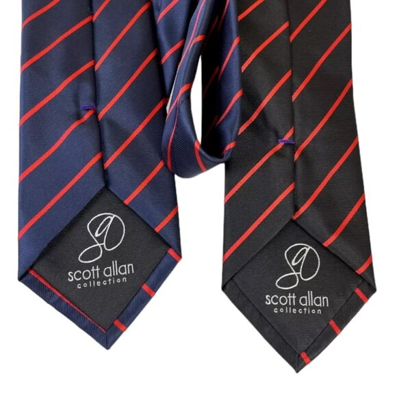 2 Scott Allan Collection Men's Necktie Tie Microfiber BlueBlack Red Striped - Picture 4 of 6